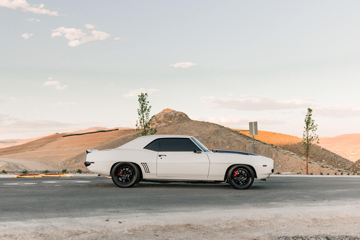 Side profile of the 1969 Camaro QA1 control arms, shocks, and sway bar.