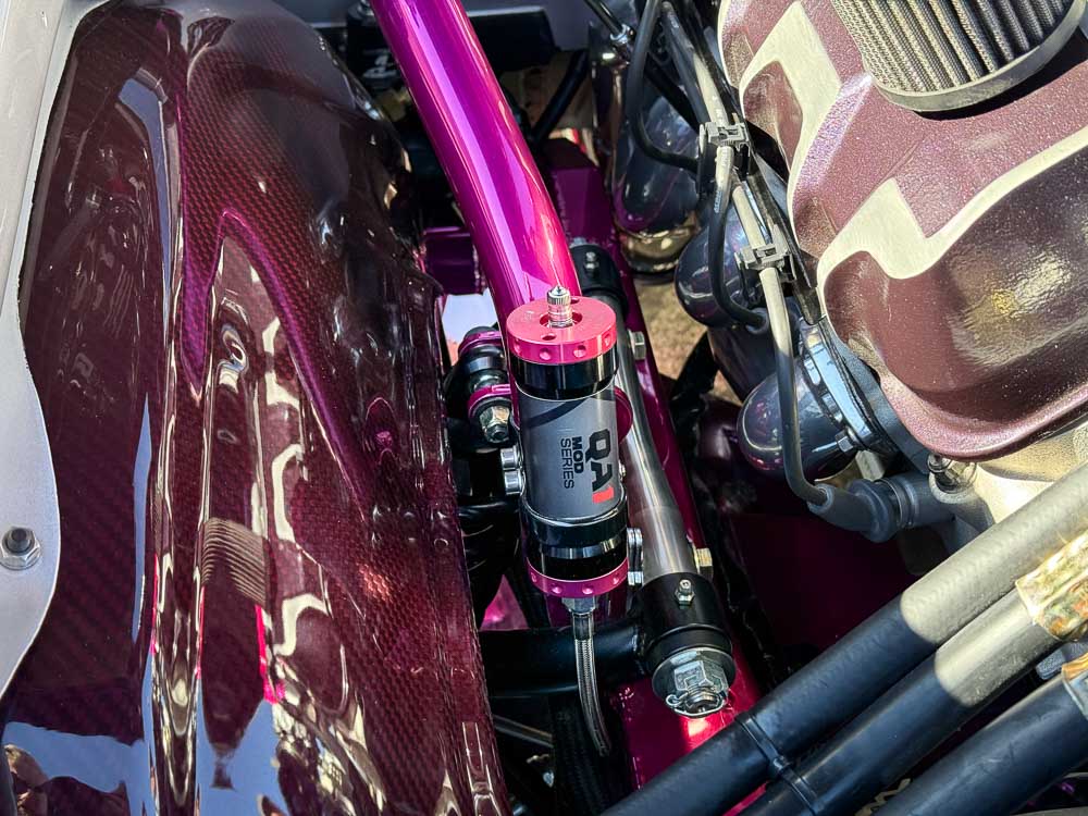 The Cha Cha Nova features QA1 MOD Series shocks finished in a one-off, custom pink anodizing.